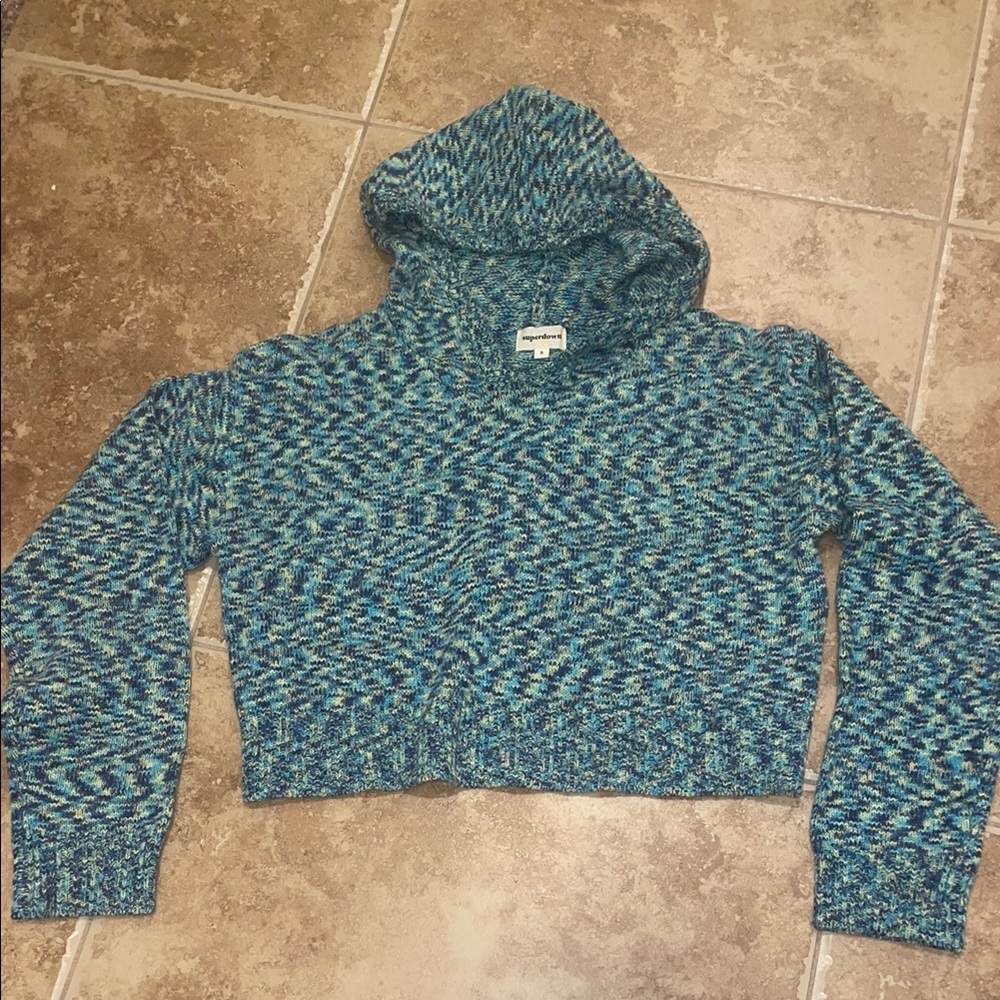 Superdown blue and green crop hooded Sweater